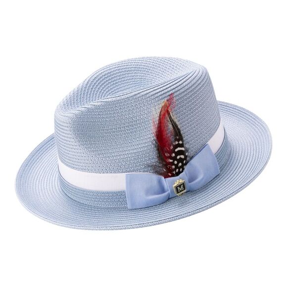 MONTIQUE MENS CAROLINA 2 1/2" BRIM 2 TONE  HAT W/ GROSGRAIN BAND & FEATHER H91 - Picture 2 of 2